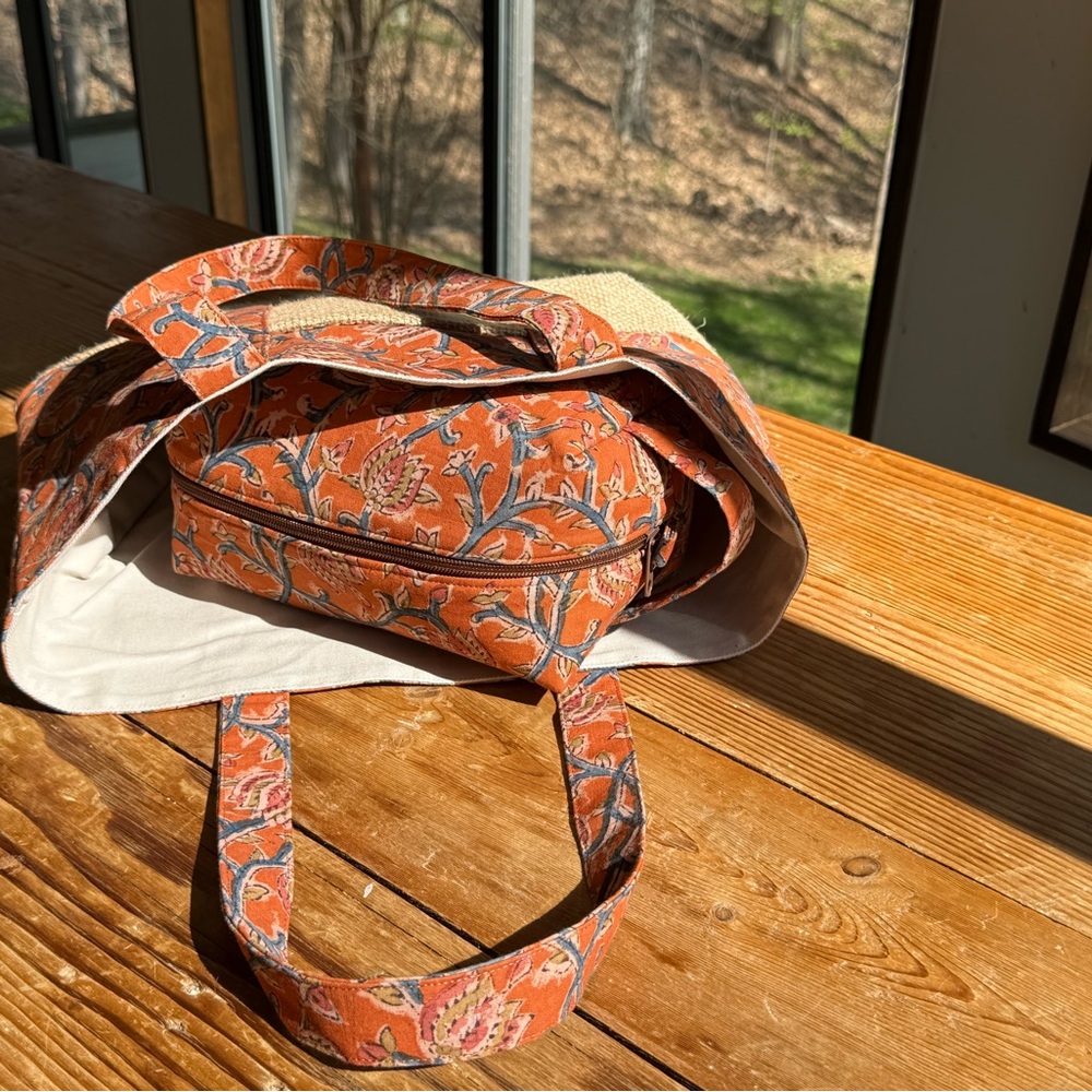Printed Orange Floral Tote and Pouch Set - Picture 7 of 12